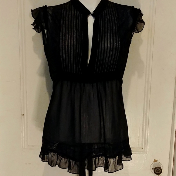 River Island UK Keyhole Tie Waist Blouse Goth Girl - Picture 2 of 7